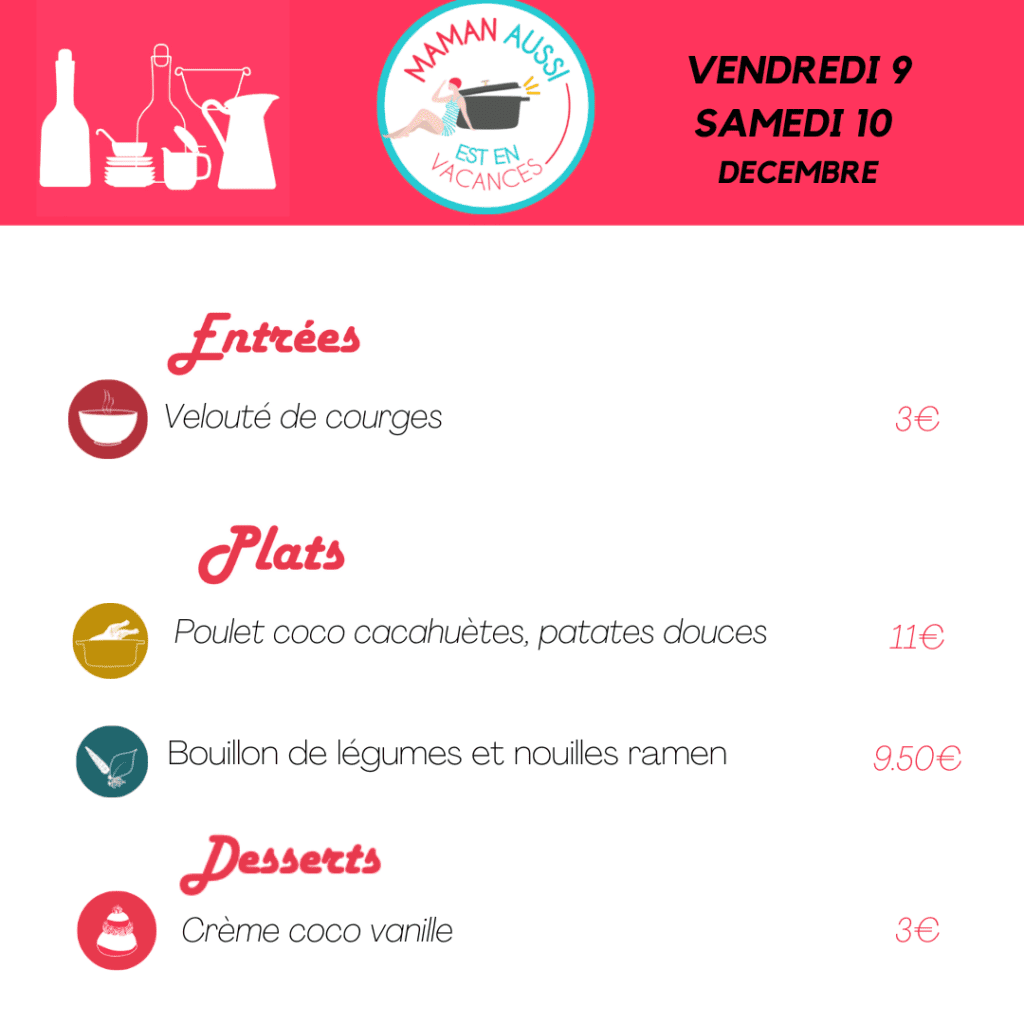 Menu de la semaine Menus vendredi samedi